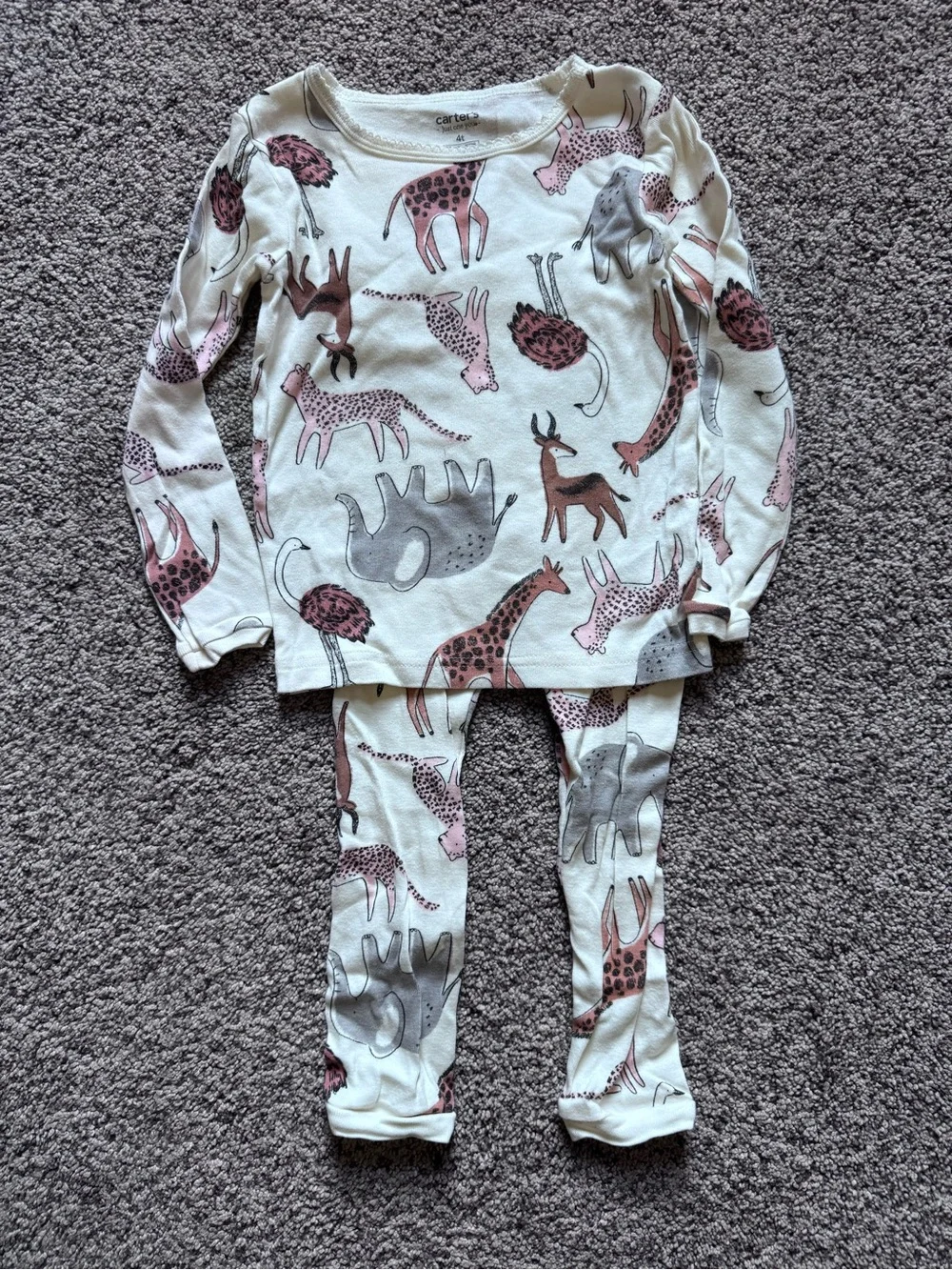 Cozy Kids Long-Sleeve Pajama Set - Pink & Mauve Animal and Dot Prints